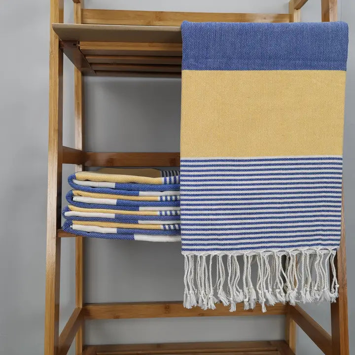 Navy and mustard towels sale