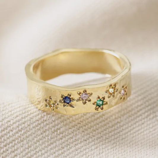 Multicoloured Crystal Daisy Ring