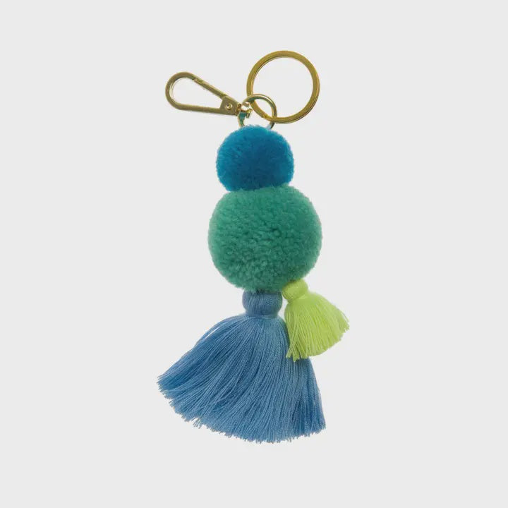 Pom Pom and Tassle Key Ring Sea Blue