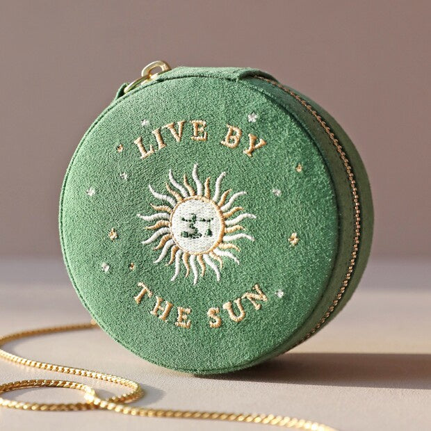 Sun and Moon Embroidered Round Jewellery Case