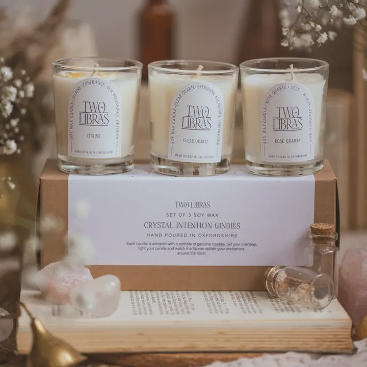 Set of Three Mini Crystal Intention Candles in Gift Box