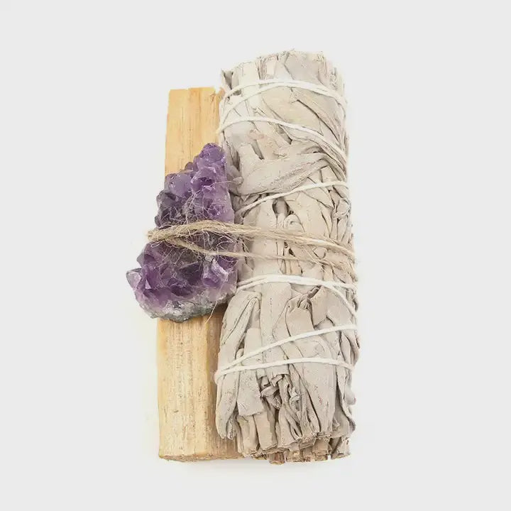 White Sage, Palm Santo and Amethyst Smudging set